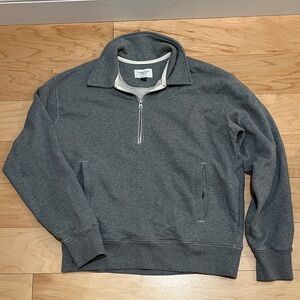 American Eagle Quarter-Zip Polo Collar Sweatshirt in gray heather.